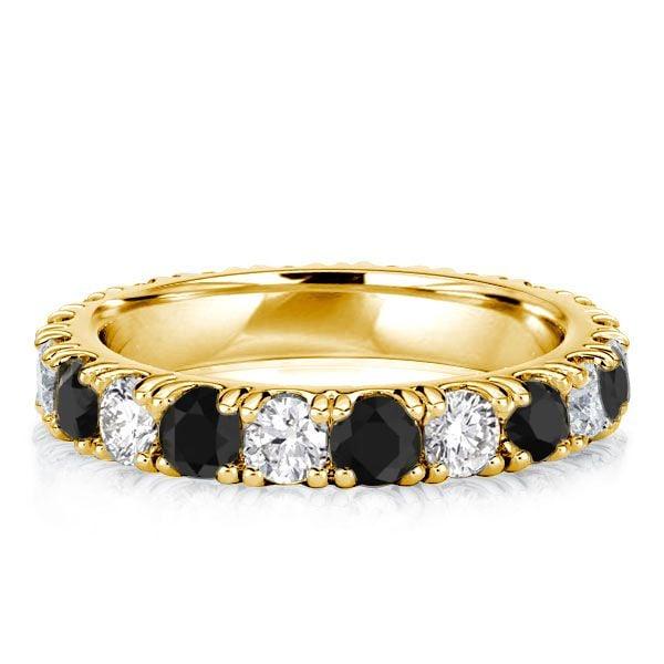18K Gold Plated Sterling Silver White & Black Diamond Wedding Band for Women, 2.30 CTW