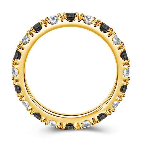 18K Gold Plated Sterling Silver White & Black Diamond Wedding Band for Women, 2.30 CTW