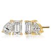 18K Gold Plated Sterling Silver Toi Et Moi Stud Earrings with Emerald & Pear Cut Stones