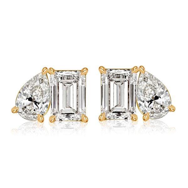 18K Gold Plated Sterling Silver Toi Et Moi Stud Earrings with Emerald & Pear Cut Stones