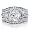 Three Stone Created White Sapphire Wedding Ring Set - Sterling Silver