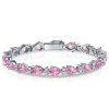 Pear Shaped Pink Stone Tennis Bracelet for Women - Sterling Silver