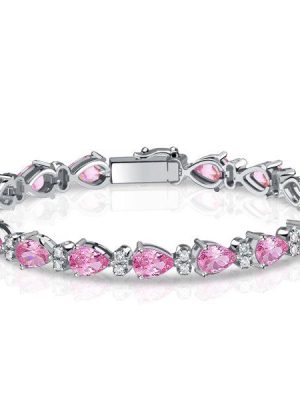 Pear Shaped Pink Stone Tennis Bracelet for Women - Sterling Silver