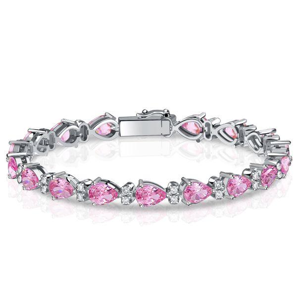 Pear Shaped Pink Stone Tennis Bracelet for Women - Sterling Silver