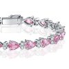 Pear Shaped Pink Stone Tennis Bracelet for Women - Sterling Silver