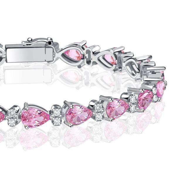Pear Shaped Pink Stone Tennis Bracelet for Women - Sterling Silver