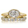 Oval Cut Solitaire Engagement Ring Set with Bezel Setting, 18K Gold Plated Sterling Silver