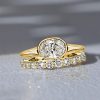 Oval Cut Solitaire Engagement Ring Set with Bezel Setting, 18K Gold Plated Sterling Silver