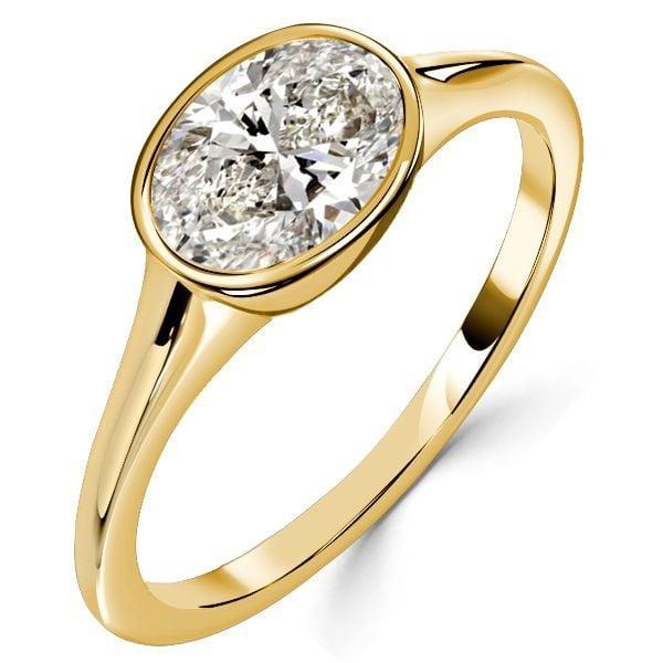 Oval Cut Solitaire Engagement Ring Set with Bezel Setting, 18K Gold Plated Sterling Silver