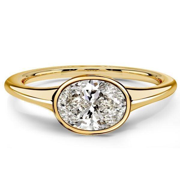 Oval Cut Solitaire Engagement Ring Set with Bezel Setting, 18K Gold Plated Sterling Silver