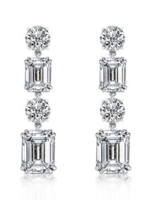 Emerald & White Sapphire Sterling Silver Drop Earrings