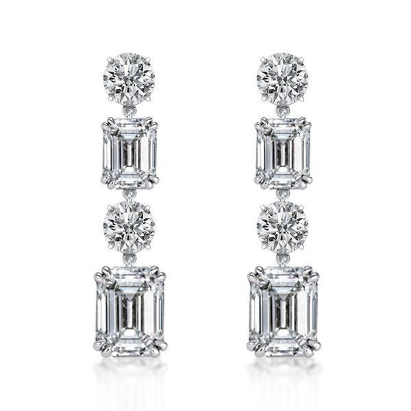 Emerald & White Sapphire Sterling Silver Drop Earrings