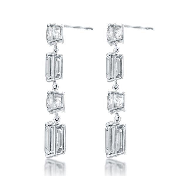 Emerald & White Sapphire Sterling Silver Drop Earrings