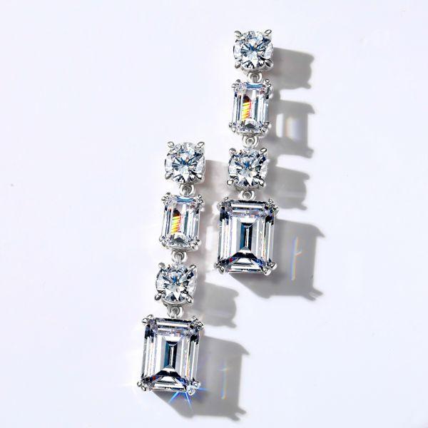 Emerald & White Sapphire Sterling Silver Drop Earrings