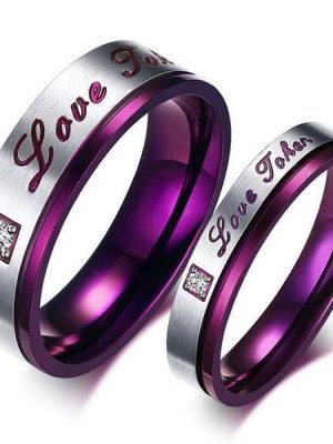 Purple Titanium Steel Couple Rings - Unique Wedding Bands for Him & Her