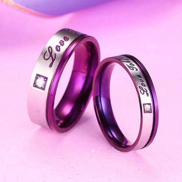 Purple Titanium Steel Couple Rings - Unique Wedding Bands for Him & Her
