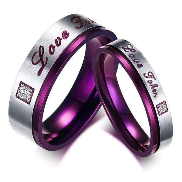 Purple Titanium Steel Couple Rings - Unique Wedding Bands for Him & Her