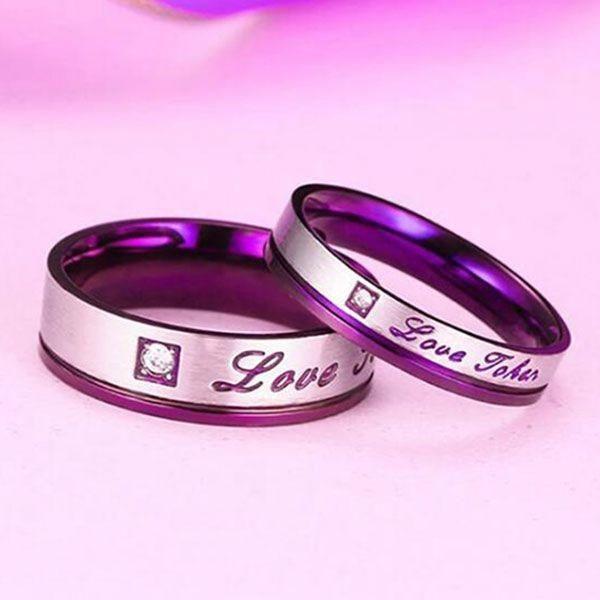 Purple Titanium Steel Couple Rings - Unique Wedding Bands for Him & Her