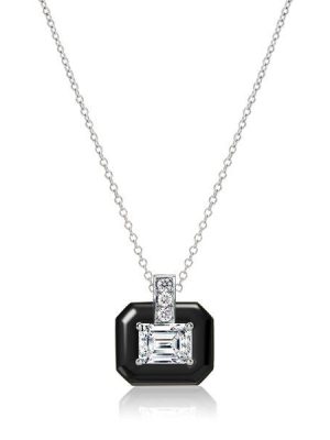 Emerald Cut White Sapphire Pendant Necklace - Sterling Silver