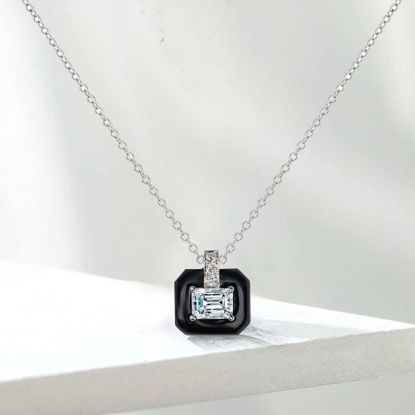 Emerald Cut White Sapphire Pendant Necklace - Sterling Silver