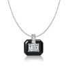 Emerald Cut White Sapphire Pendant Necklace - Sterling Silver