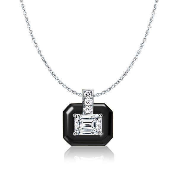 Emerald Cut White Sapphire Pendant Necklace - Sterling Silver