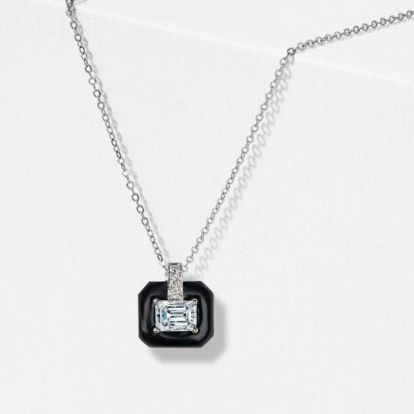 Emerald Cut White Sapphire Pendant Necklace - Sterling Silver
