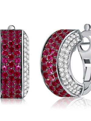 Two-Tone Ruby Hoop Earrings - Sterling Silver, Black Accents