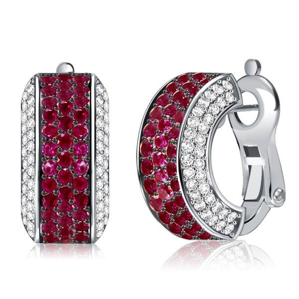 Two-Tone Ruby Hoop Earrings - Sterling Silver, Black Accents