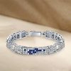 Art Deco Pave Setting Blue Stone Sterling Silver Bracelet for Women