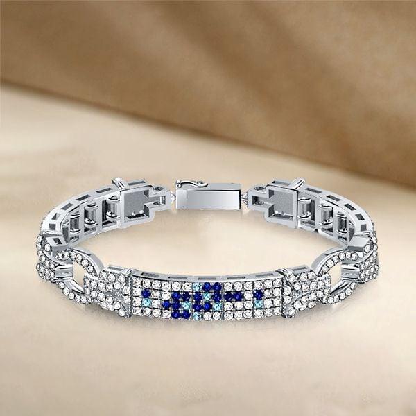 Art Deco Pave Setting Blue Stone Sterling Silver Bracelet for Women