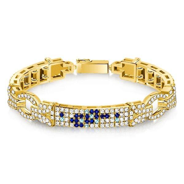 Art Deco Pave Setting Blue Stone Sterling Silver Bracelet for Women