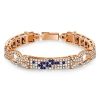 Art Deco Pave Setting Blue Stone Sterling Silver Bracelet for Women