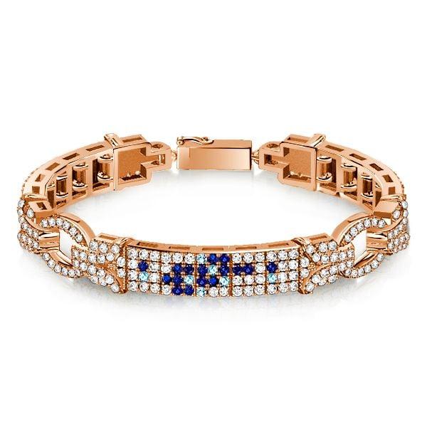 Art Deco Pave Setting Blue Stone Sterling Silver Bracelet for Women