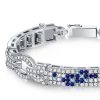 Art Deco Pave Setting Blue Stone Sterling Silver Bracelet for Women