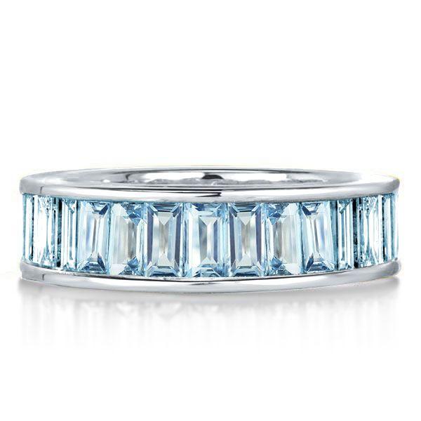 Sterling Silver Aquamarine Eternity Band Ring - 925 Silver