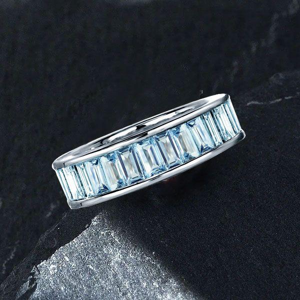 Sterling Silver Aquamarine Eternity Band Ring - 925 Silver