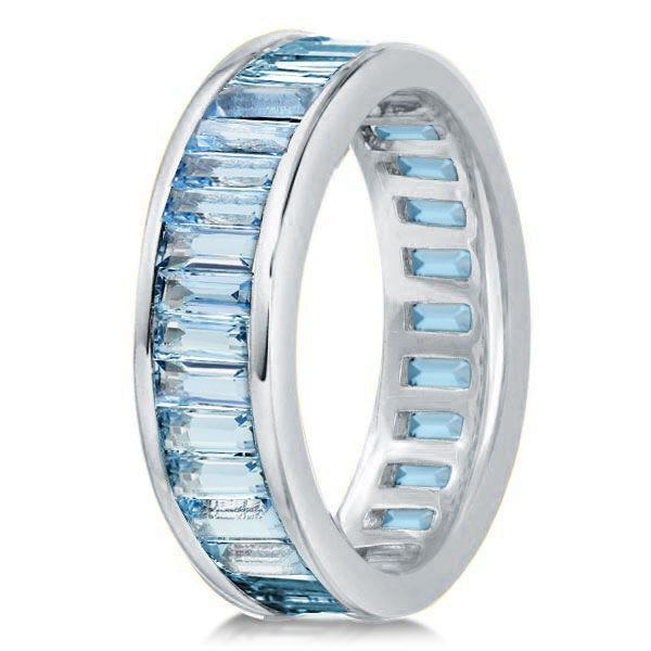 Sterling Silver Aquamarine Eternity Band Ring - 925 Silver