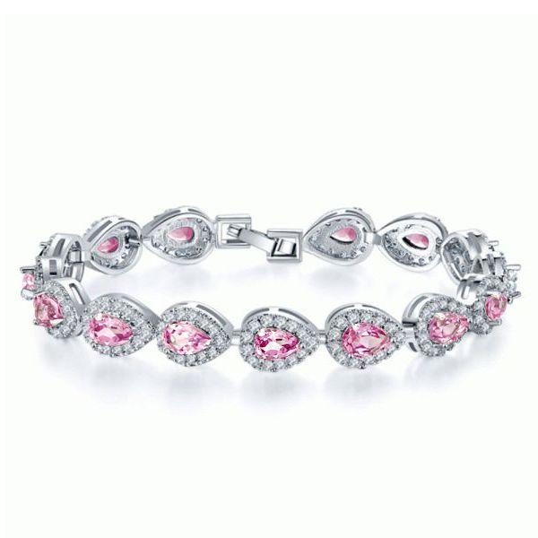 Sterling Silver Pink Pear Cut Tennis Bracelet - 5.20 CT. TW
