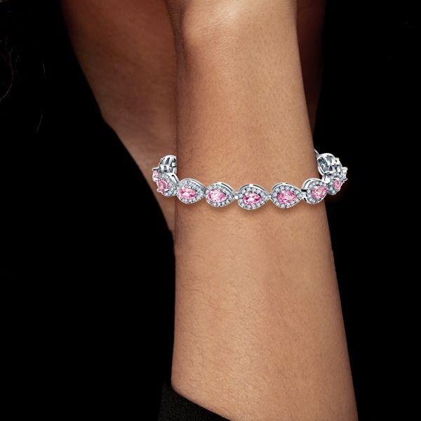 Sterling Silver Pink Pear Cut Tennis Bracelet - 5.20 CT. TW