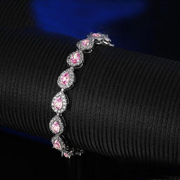 Sterling Silver Pink Pear Cut Tennis Bracelet - 5.20 CT. TW