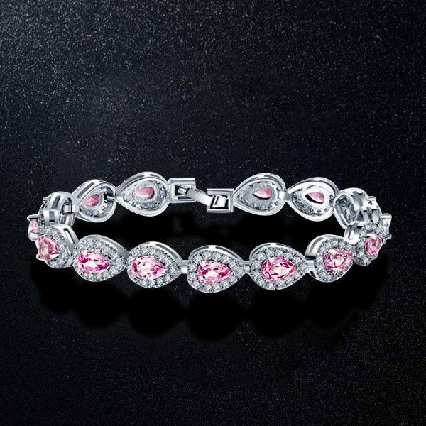 Sterling Silver Pink Pear Cut Tennis Bracelet - 5.20 CT. TW