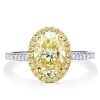 Two Tone Halo Oval Yellow Topaz Sterling Silver Wedding Ring for Women