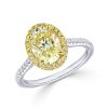 Two Tone Halo Oval Yellow Topaz Sterling Silver Wedding Ring for Women