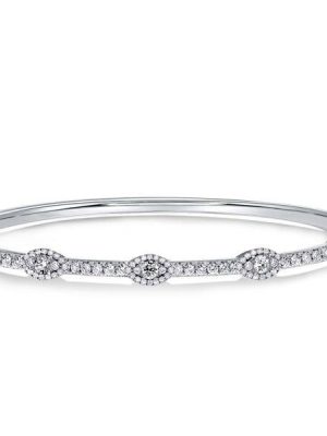 Halo Round Cut White Sapphire Bangle Bracelet in 925 Sterling Silver