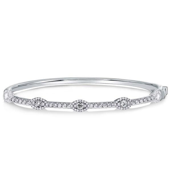 Halo Round Cut White Sapphire Bangle Bracelet in 925 Sterling Silver