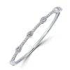 Halo Round Cut White Sapphire Bangle Bracelet in 925 Sterling Silver