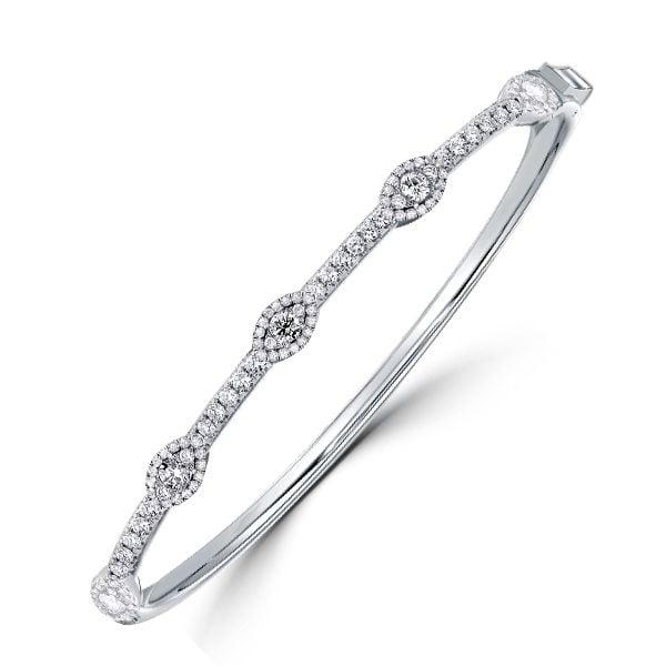Halo Round Cut White Sapphire Bangle Bracelet in 925 Sterling Silver