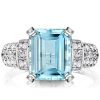 Art Deco Aquamarine Engagement Ring - Emerald Cut Sterling Silver
