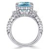 Art Deco Aquamarine Engagement Ring - Emerald Cut Sterling Silver